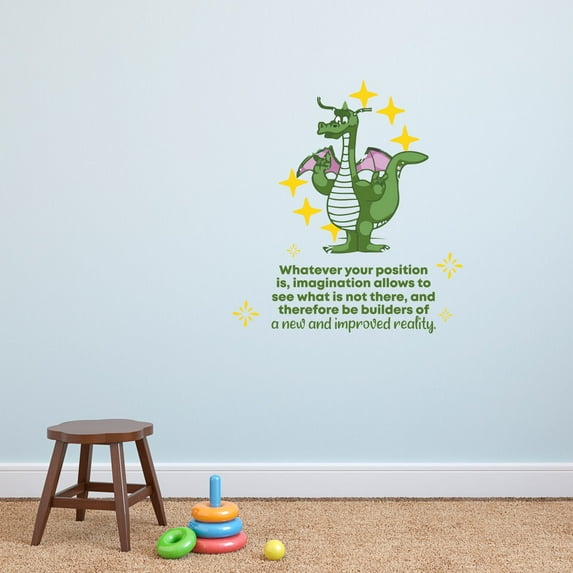 Reality Dragon Animal Life Quote Cartoon Quotes Decors Wall Sticker Art Design Decal for Girls Boys Kids Room Bedroom Nursery Kindergarten Home Decor Stickers Wall Art Vinyl Decoration (40x20 inch)