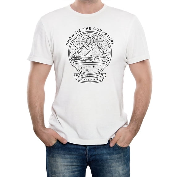 Reality Glitch Flat Earth Snow Globe T-Shirt – Show Me The Curvature Tee for Men