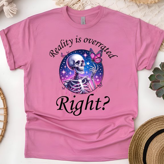 Reality Is Overrated Skeleton Butterfly Graphic T-Shirt for Adults, Heliconia, Size 3XL