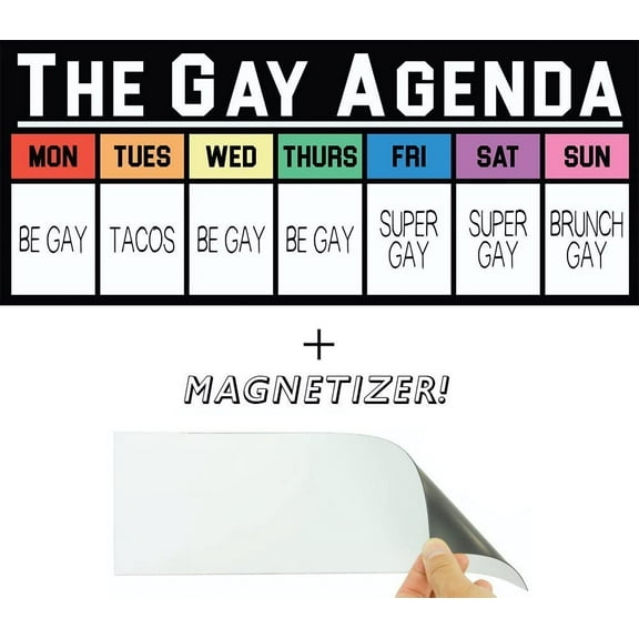 Realitybias "the Gay Agenda" 4"x10" Vinyl Bumper Sticker with Magnetizer 1 Pack
