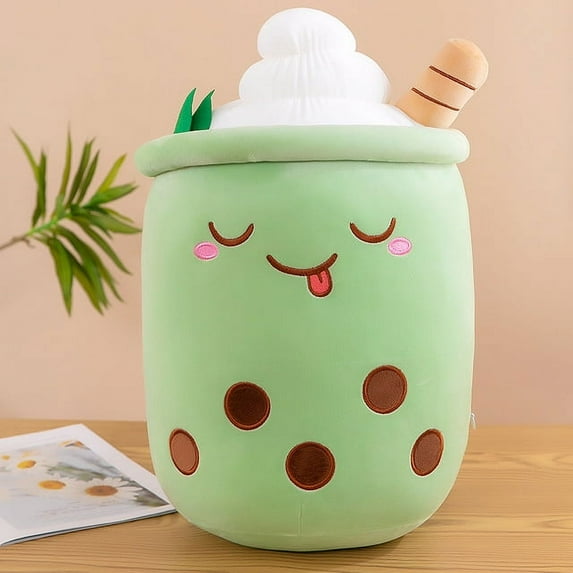 Reallife Bubble Tea Cup Plush Doll For Baby Cartoon Boba Giant Stuffed Fruit Toy Milk Tea Pillow Strawberry Gift for Kid,35CM