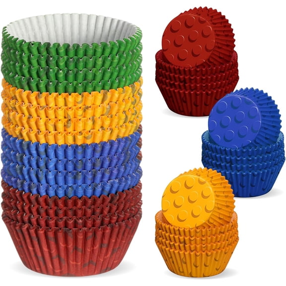 Reallnaive 400 Pcs Building Blocks Birthday Party Supplies Cupcake Liners Paper Baking Cups Muffin Cupcake Wrappers Standard Liners Holders for Cakes Baking Ice Cream Dessert Cheese Wedding