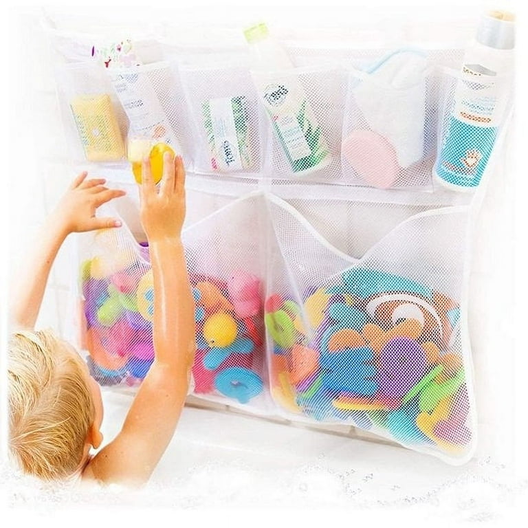 Really Big Bath Toy Storage for Baby Bath Toys, Hanging baby bath toy holder  with Suction & Adhesive Hooks, 30x23 Mesh Net Shower Caddy for Bathtub  Toys, Hooks 