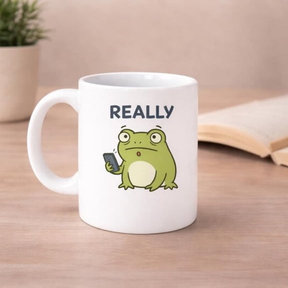 Really Frog Mug Funny Frog Coffee Mug Sarstic Reaction Mug Texting Frog Cup Relatable Humor Mug.