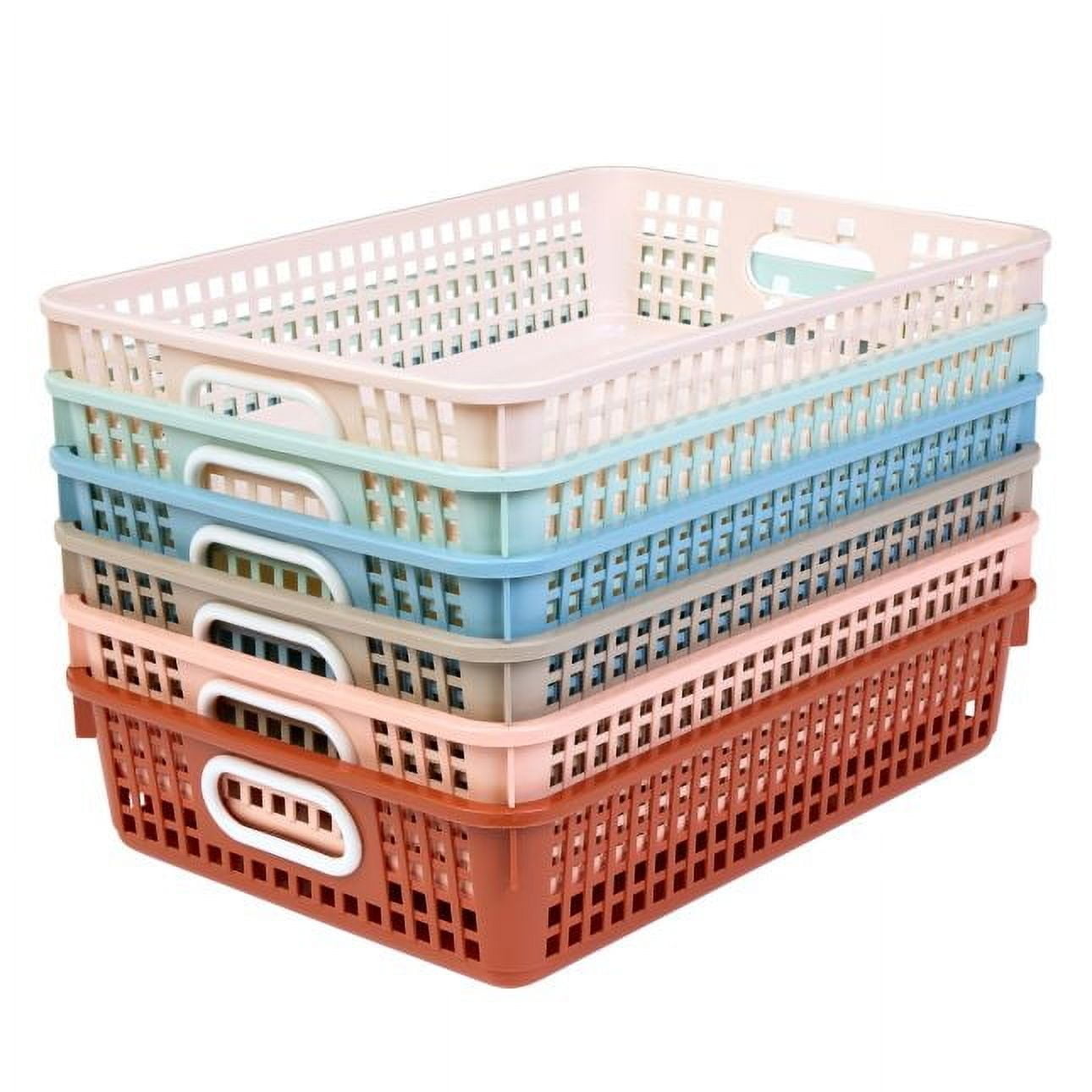 Large Multicolor Plastic Rectangular Storage Baskets, 6 Pack