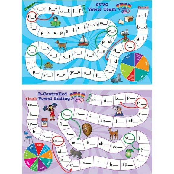 Really Good Stuff Long and Tricky Vowel Pattern Word Building Board Games - 1 Game