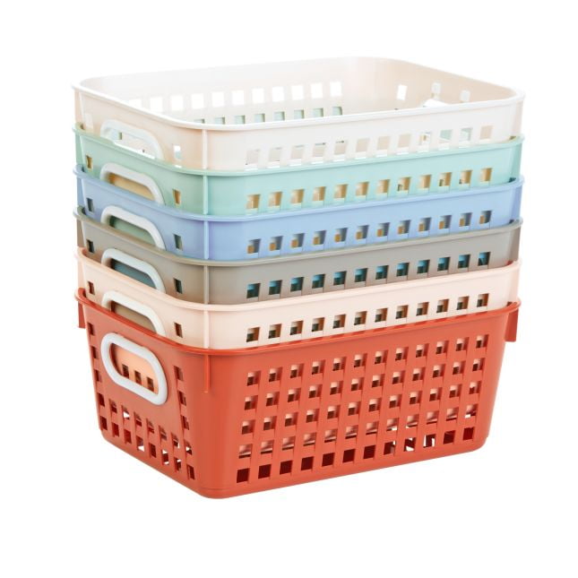 Boho Multicolor Rectangular Plastic Storage Baskets, 6-Pack