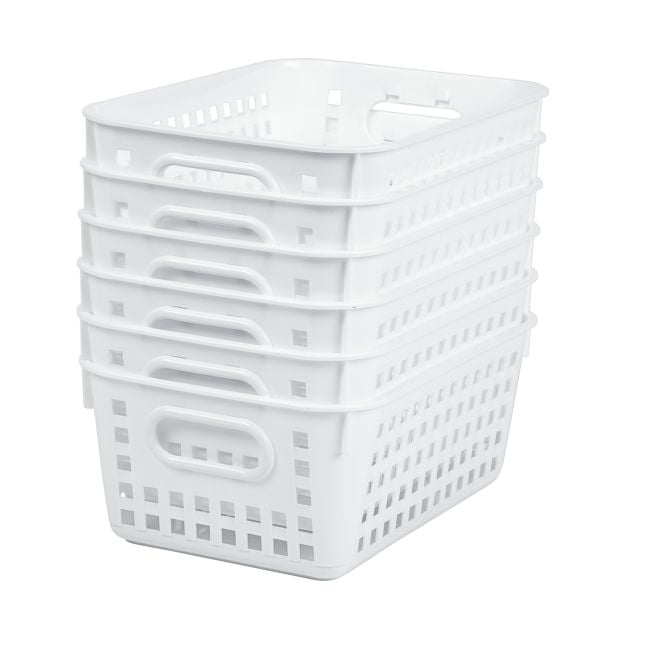 White Rectangular Plastic Storage Baskets Set of 6