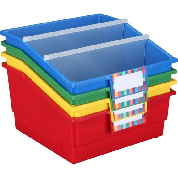 Really Good Stuff Picture Book Library Bins with Dividers - Primary Set Of 4