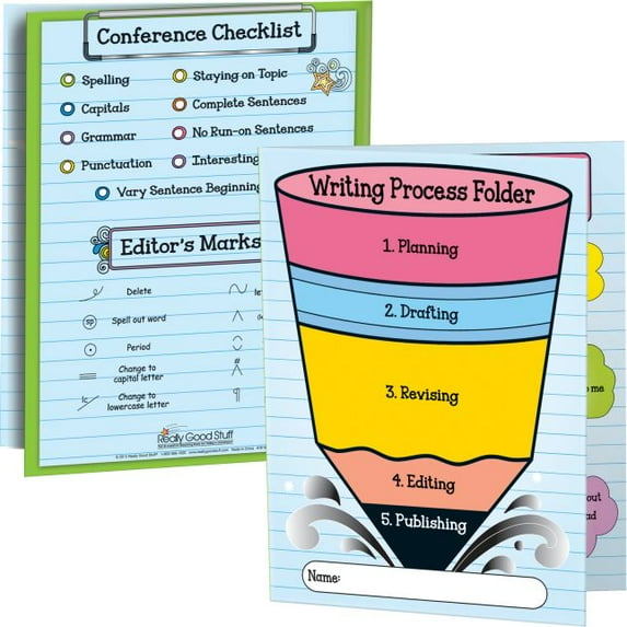 Really Good Stuff Writing Process Tri-Fold 3-Pocket student Folders - Set of 12
