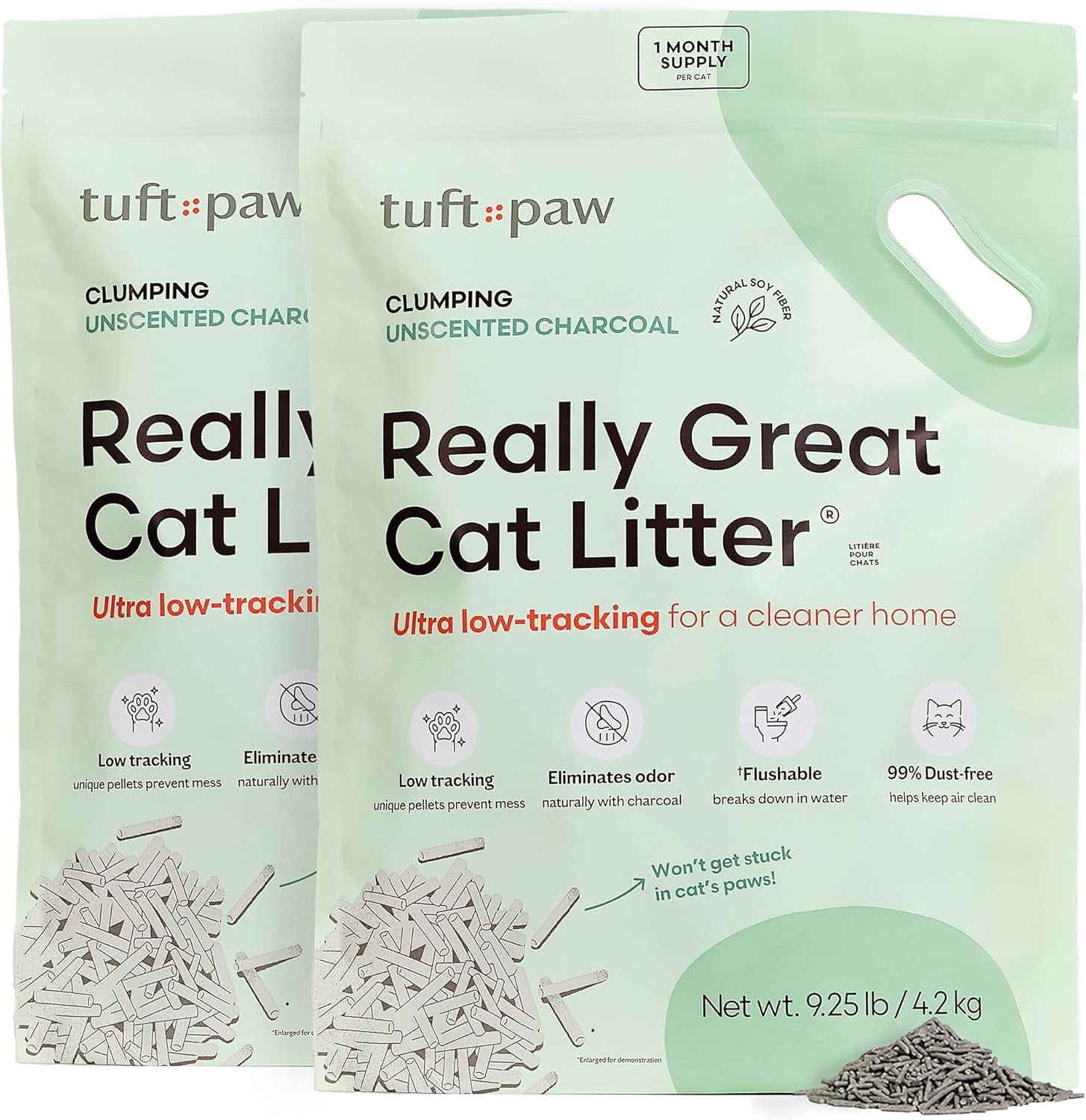 Really Great Cat Litter, Low Tracking Tofu Cat Litter, Clumping, Flushable, Odor Control, Dust-Free, Unscented - 9.25lbs x 2Bags
