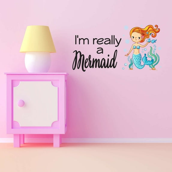 I'M Really A Mermaid Cute Starfish Fish Wishes Mermaids Vibes Seahorse Statfish Princess Fish Queen Sweet Dreams Bedtime Unicorn Lovely Dream Wall Decal Sticker - Size: 40 In X 20 In