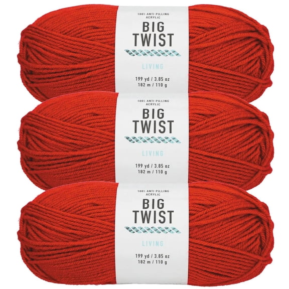 Really Red Medium Weight Anti Pilling Acrylic Yarn - 3 Skeins