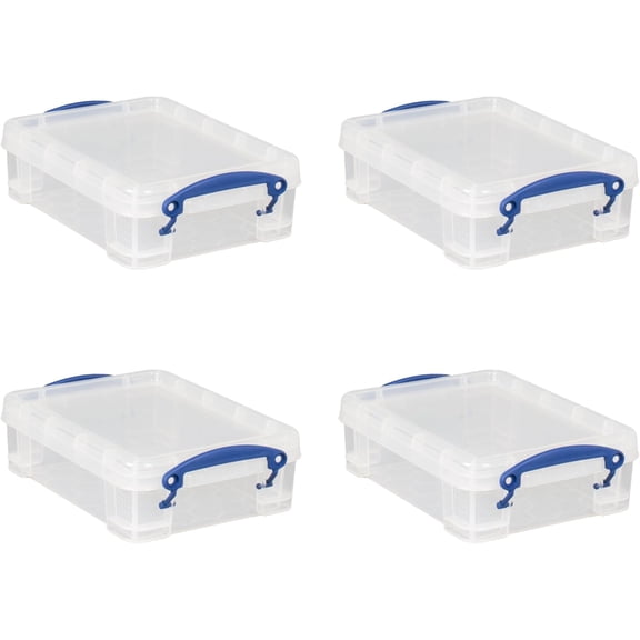 Really Useful Box 1.75 Liter Plastic Stackable Storage Container with Snap Lid & Built-in Clip Lock Handles for Home or Office Organization, 4 Pack
