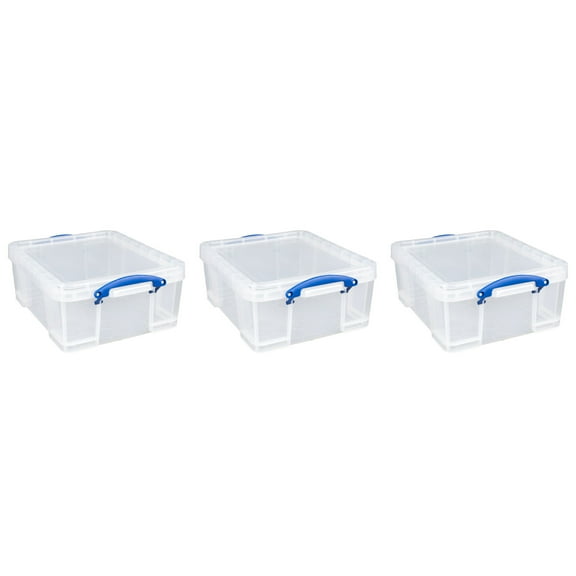 Really Useful Box 17L Storage Box - Lid and Clip Lock Handles - 3 Pack