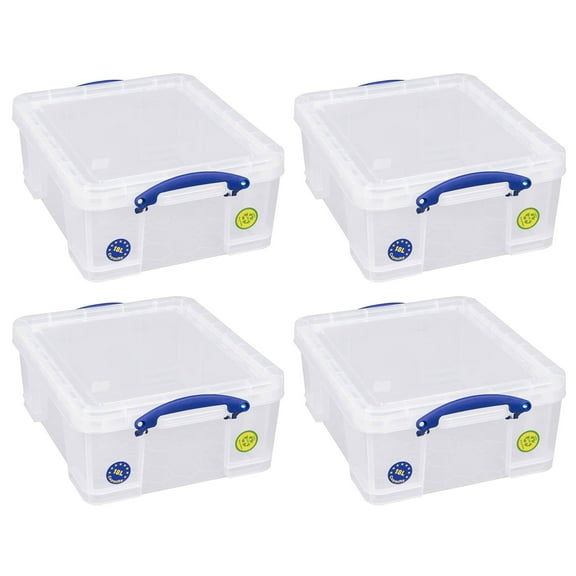 Really Useful Box 18L Storage Container w/Snap Lid Clip Lock Handle, 4 Pack