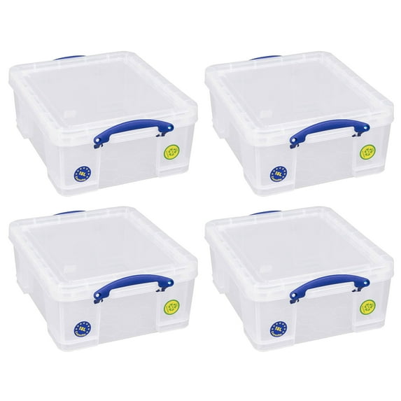 Really Useful Box 18L Storage Container w/Snap Lid Clip Lock Handle, 4 Pack