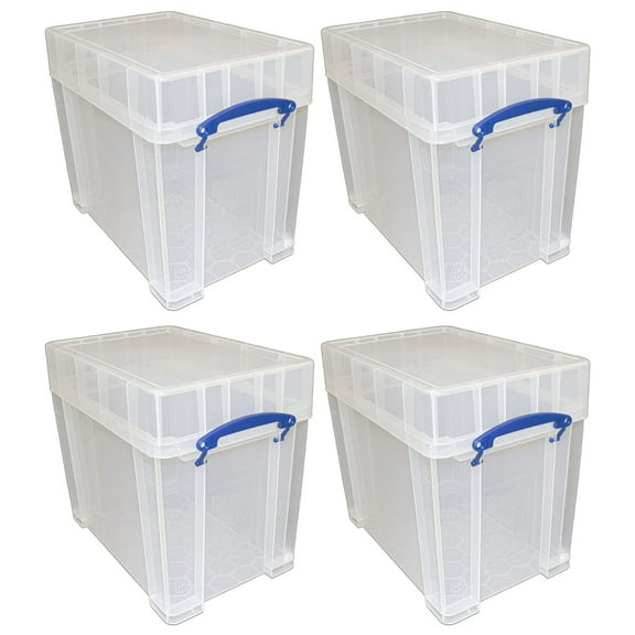 Really Useful Box 19 Liter Transparent Storage Container w/Snap Lid, 4 Pack