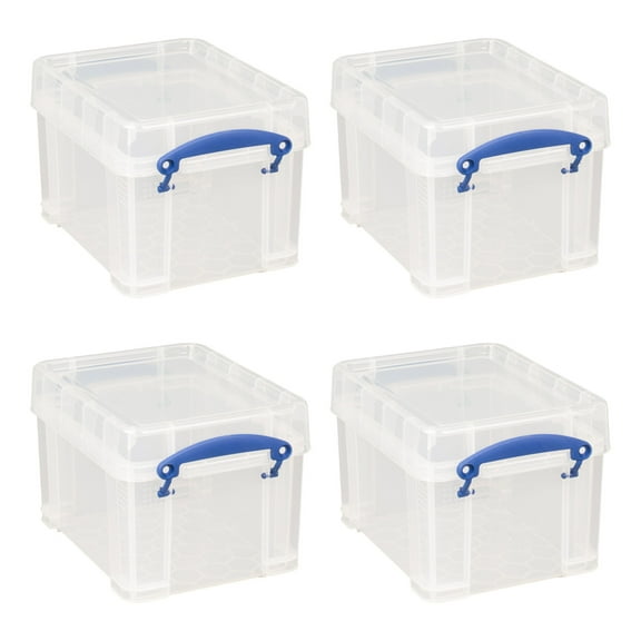 Really Useful Box 3 Liter Snap Lid Bins for Music Storage, Clear (4 Pack)