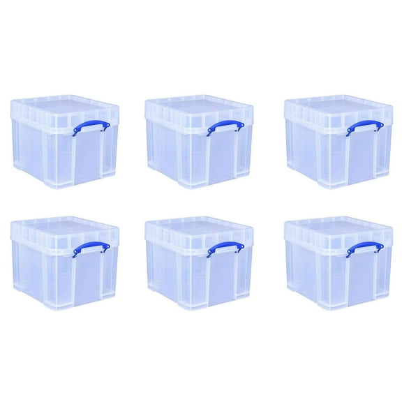 Really Useful Box 35 Liter Transparent Storage Container w/Snap Lid, 6 Pack