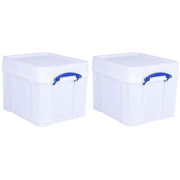 Really Useful Box 35L Strong Plastic Storage Box with XL Snap Lid, 2 Pack