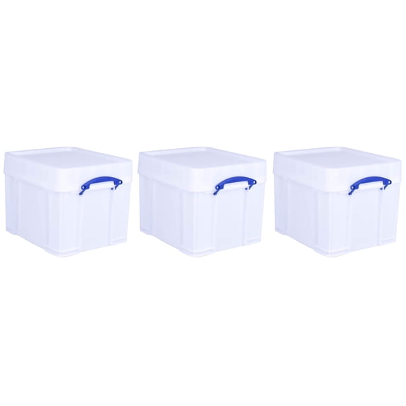 Really Useful Box 35L Strong Plastic Storage Box with XL Snap Lid, 3 Pack
