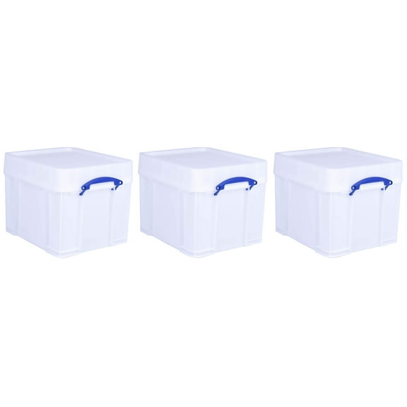 Really Useful Box 35L Strong Plastic Storage Box with XL Snap Lid, 3 Pack