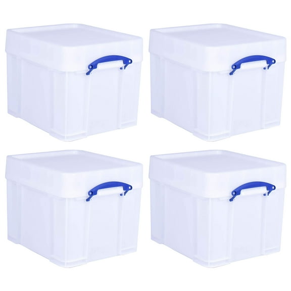 Really Useful Box 35L Strong Plastic Storage Box with XL Snap Lid, 4 Pack