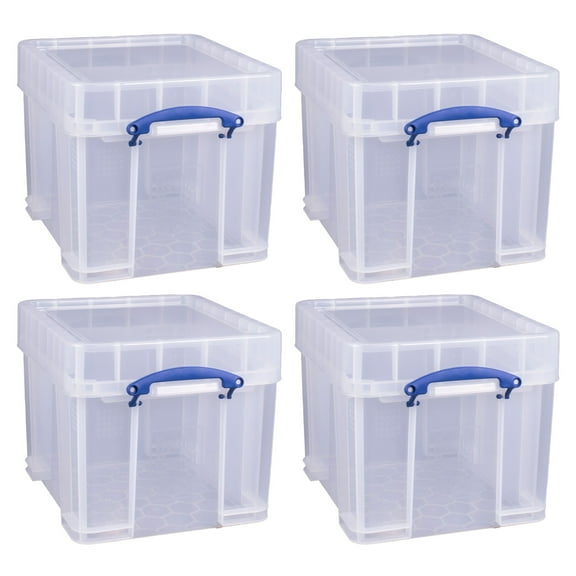 Really Useful Box 35L Transparent Storage Container with Snap Lid, 4 Pack