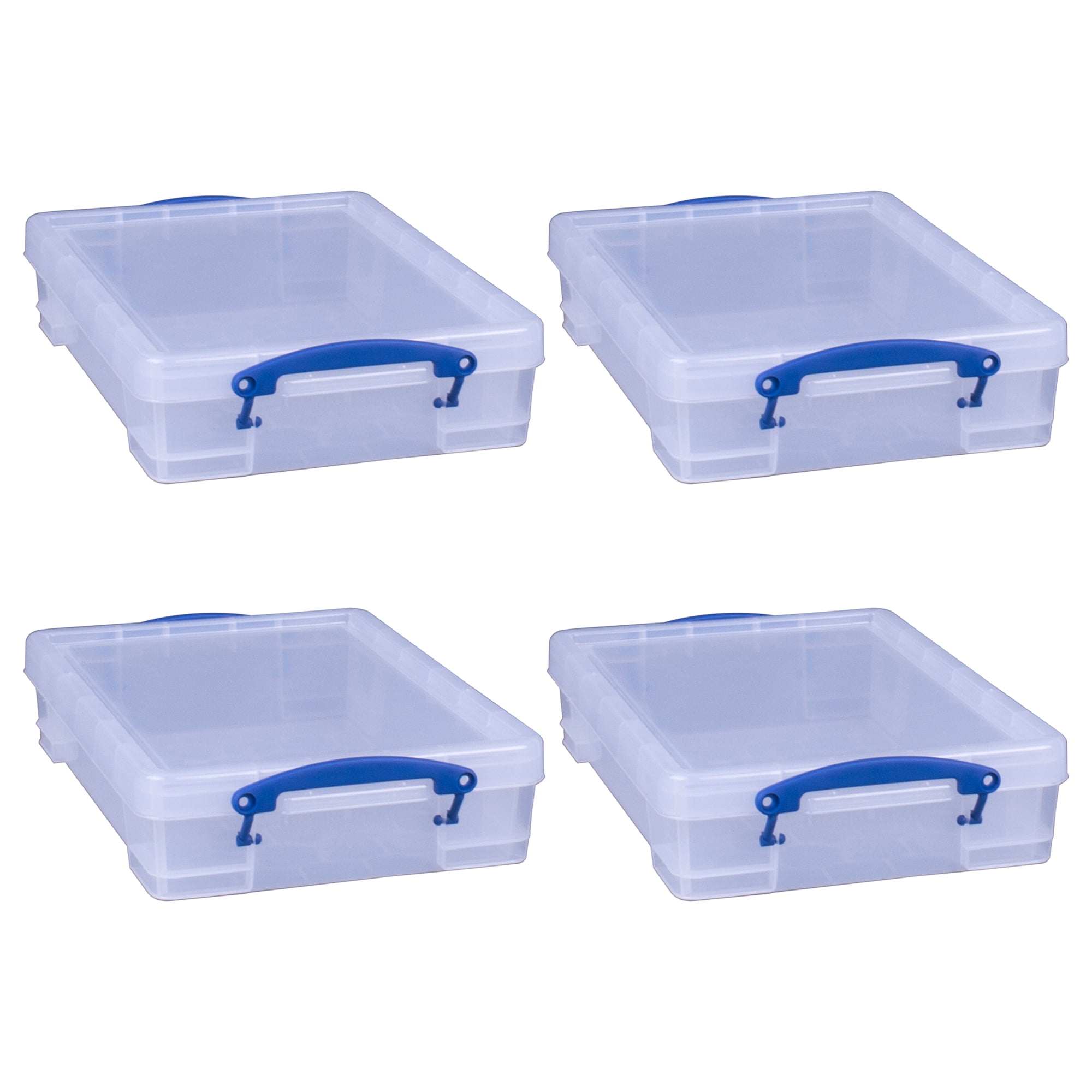 Clear Plastic Stackable Storage Containers with Blue Clip Lock Handles, 4-Pack