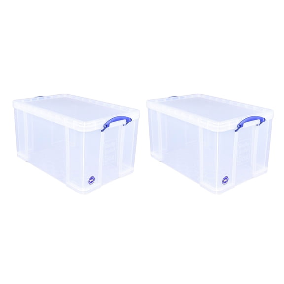 Really Useful Box 84L Storage Bin w/Snap Lid & Clip Lock Handle, 2 Pack,
