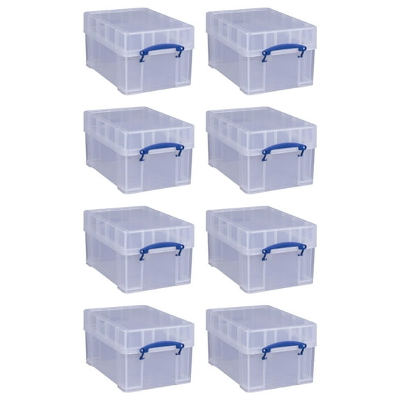 Really Useful Box 9 Liter Transparent Storage Container w/ Snap Lid, 8 Pack