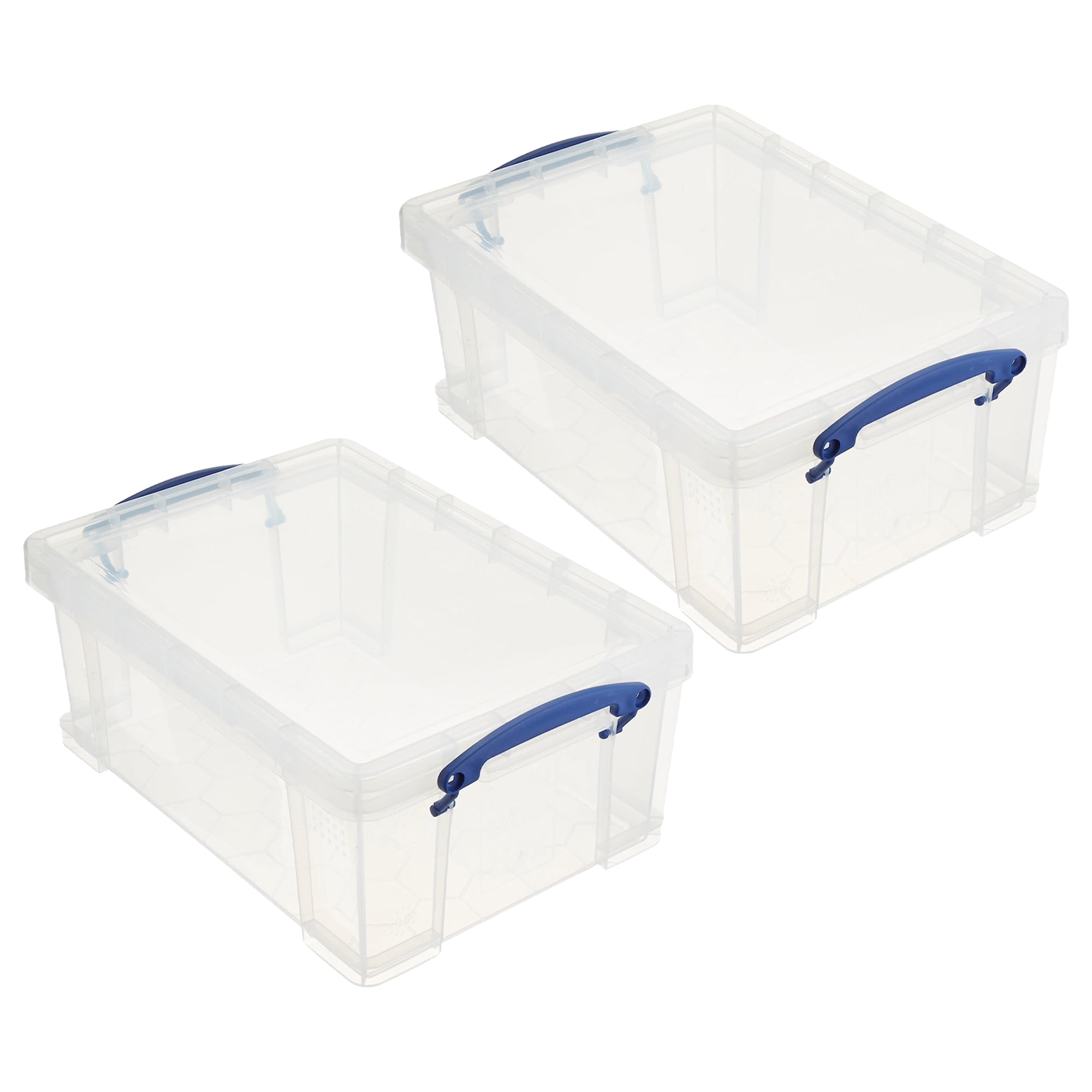Clear Stackable Plastic Storage Bins with Blue Clip Handles, 2-Pack