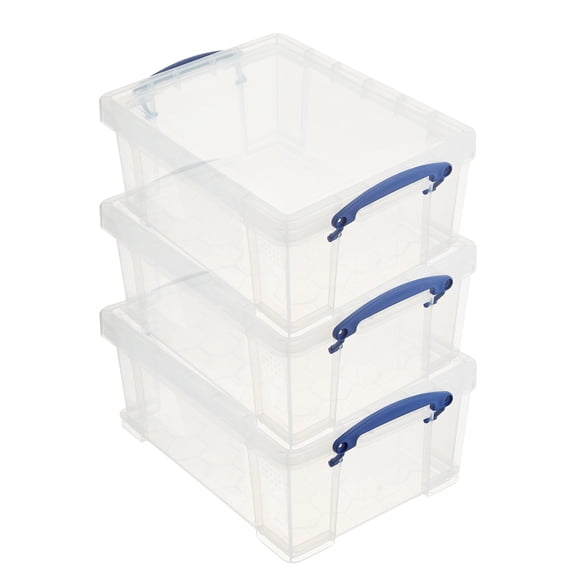 Really Useful Box Storage Boxes 9 l - Lid and Clip Lock Handles - 3 Pack