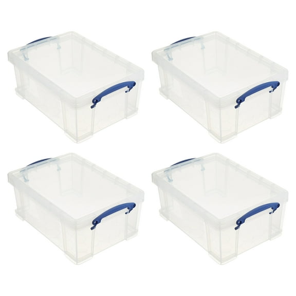 Really Useful Box Storage Bin - with Lid and Clip Lock Handles - 4 Pack, 9 L, Clear