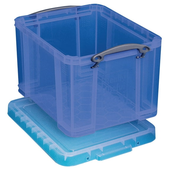 Really Useful Box Plastic Storage Box, 32 Liters, 12"H x 14"W x 19"D, Blue