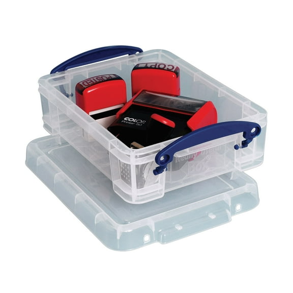 Really Useful Box Plastic Storage Container With Built-In Handles And Snap Lid, 1.75 Liters, 9 1/2" x 7" x 3", Clear