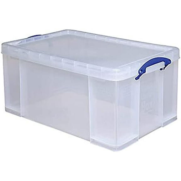 Really Useful Clear Transparent Plastic Storage Box, 64 Liters Features Attached Handles Make It Easy To Carry$$Office