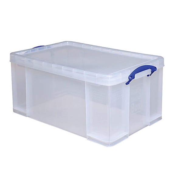 Really Useful Boxes Store. Clear Transparent Plastic Storage Box, 64 Liters Features Attached Handles Make It Easy To Carry