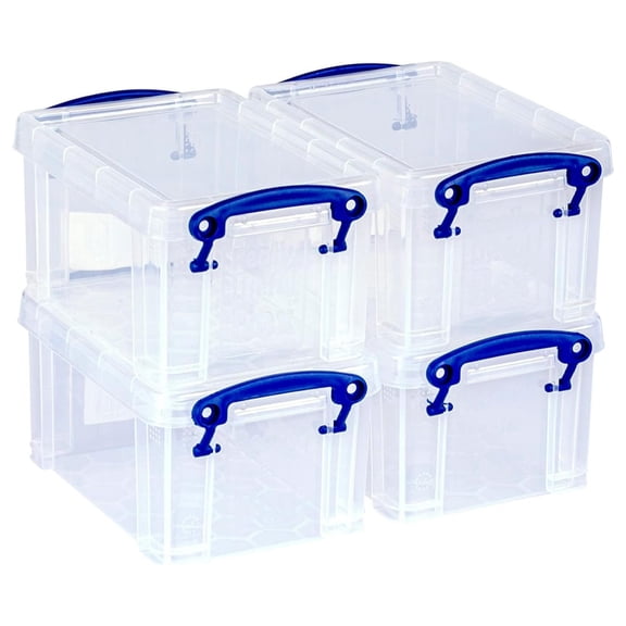 Really Useful Plastic Storage Box 0.7 Litre Clear (Pack of 4)