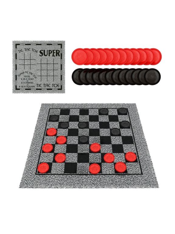 3-in-1 Giant Board Game Checkers Board Game, Super Tic Tac Toe & Tic Tac Toe, Family Board Games for Indoor & Outdoor Play