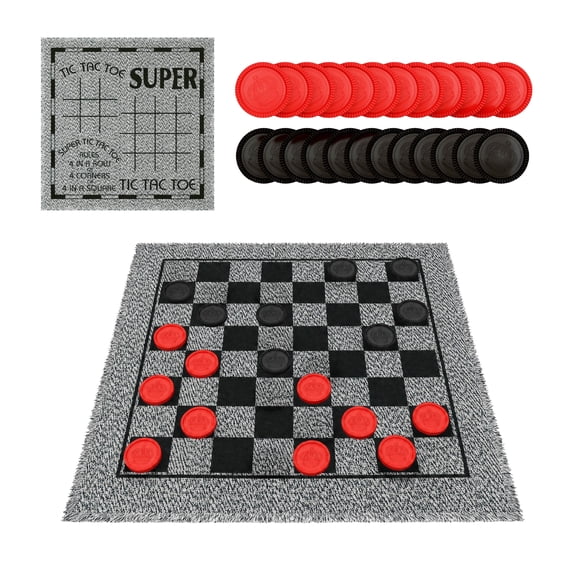Realplay 3-in-1 Giant Board Game – Checkers Board Game, Super Tic Tac Toe & Tic Tac Toe, Family Board Games for Indoor & Outdoor Play