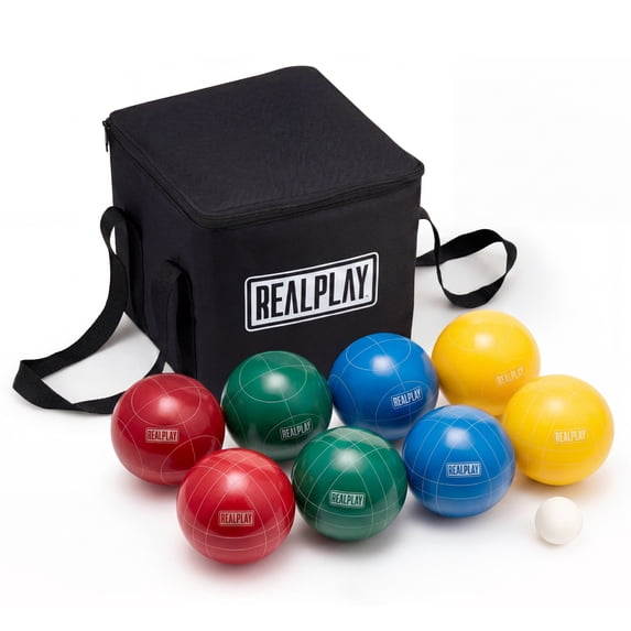 Realplay Classic Bocce Ball Set, 9-Piece Outdoor Lawn Game with Carry Case