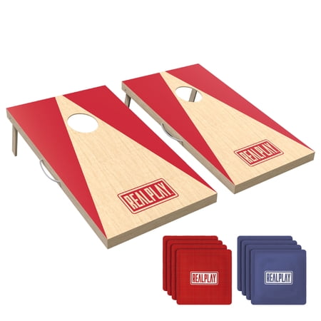 Realplay Cornhole Board Set – Wooden Corn Hole Game with 2 Boards & 8 Bean Bags, Portable Bean Bag Toss Outdoor Games for Adults and Family