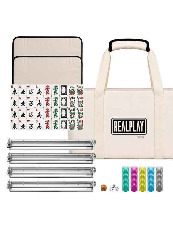 Mahjong Game Set Complete Mahjong Tile Set with 166 Mahjong Tiles, Trays, Dice & Carry Bag
