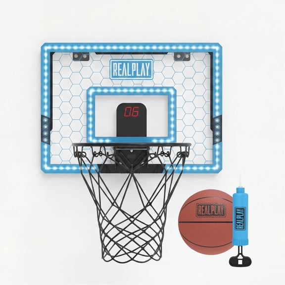 Realplay Mini Basketball Hoop for Kids  Indoor Over-the-Door Basketball Hoop with LED Scoreboard, Mini Basketball & Net