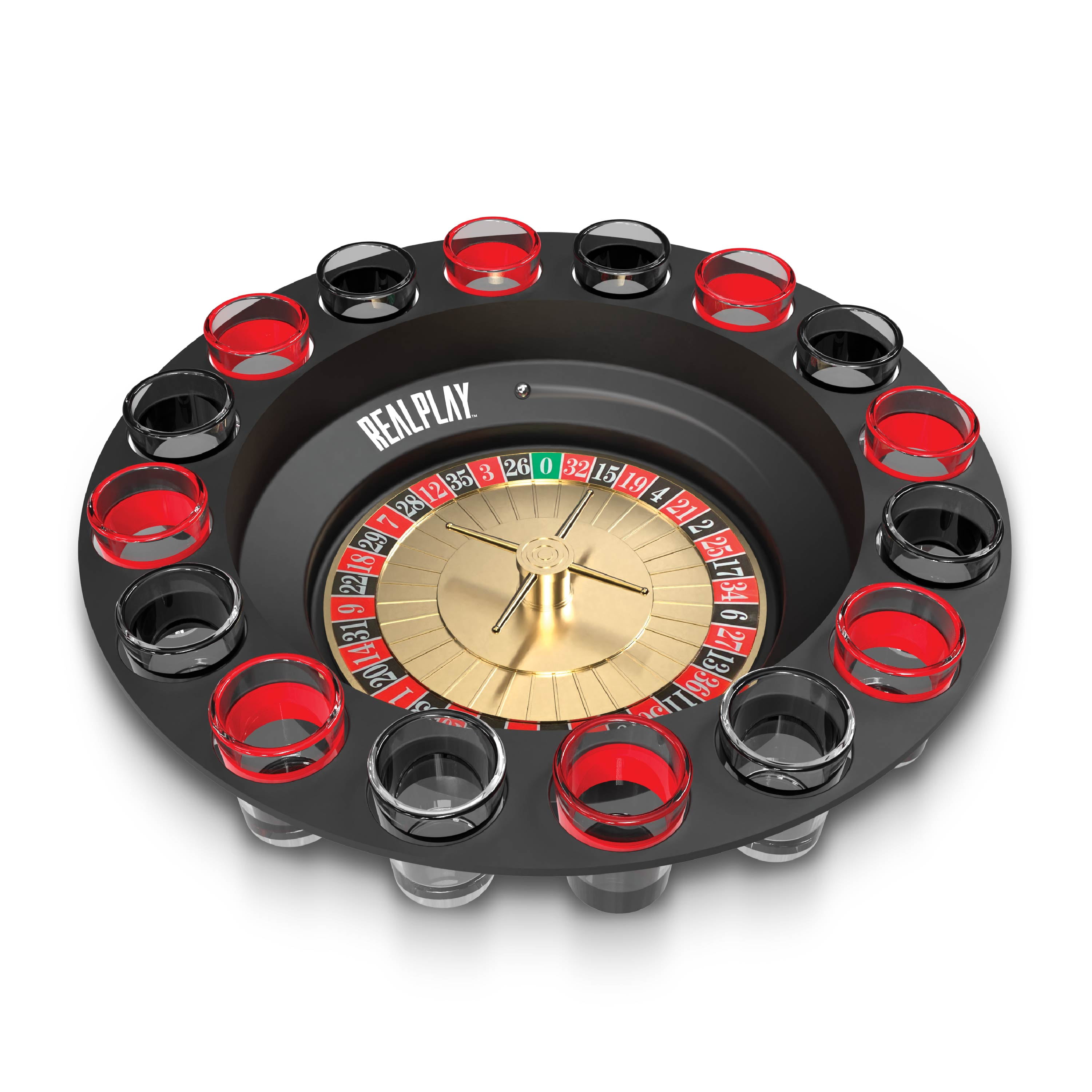 Realplay Shot Roulette Game – Casino-Style Roulette Wheel with 16 Shot Glasses, Adult Games for Ages 21+