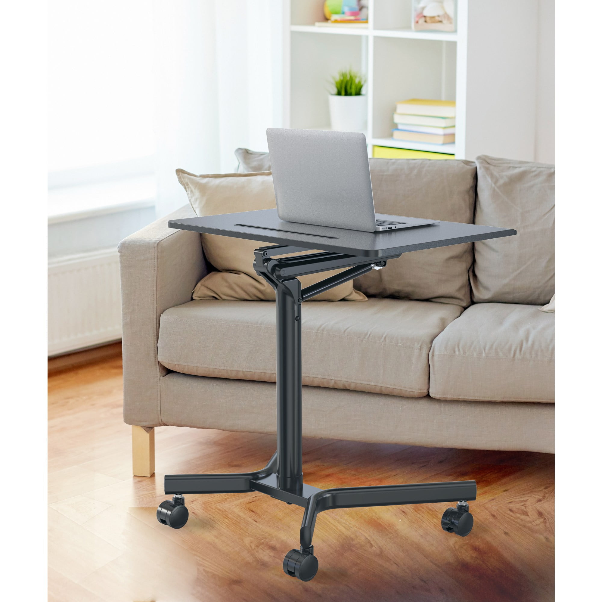 Black Adjustable Height Mobile Sit-to-Stand Desk Cart
