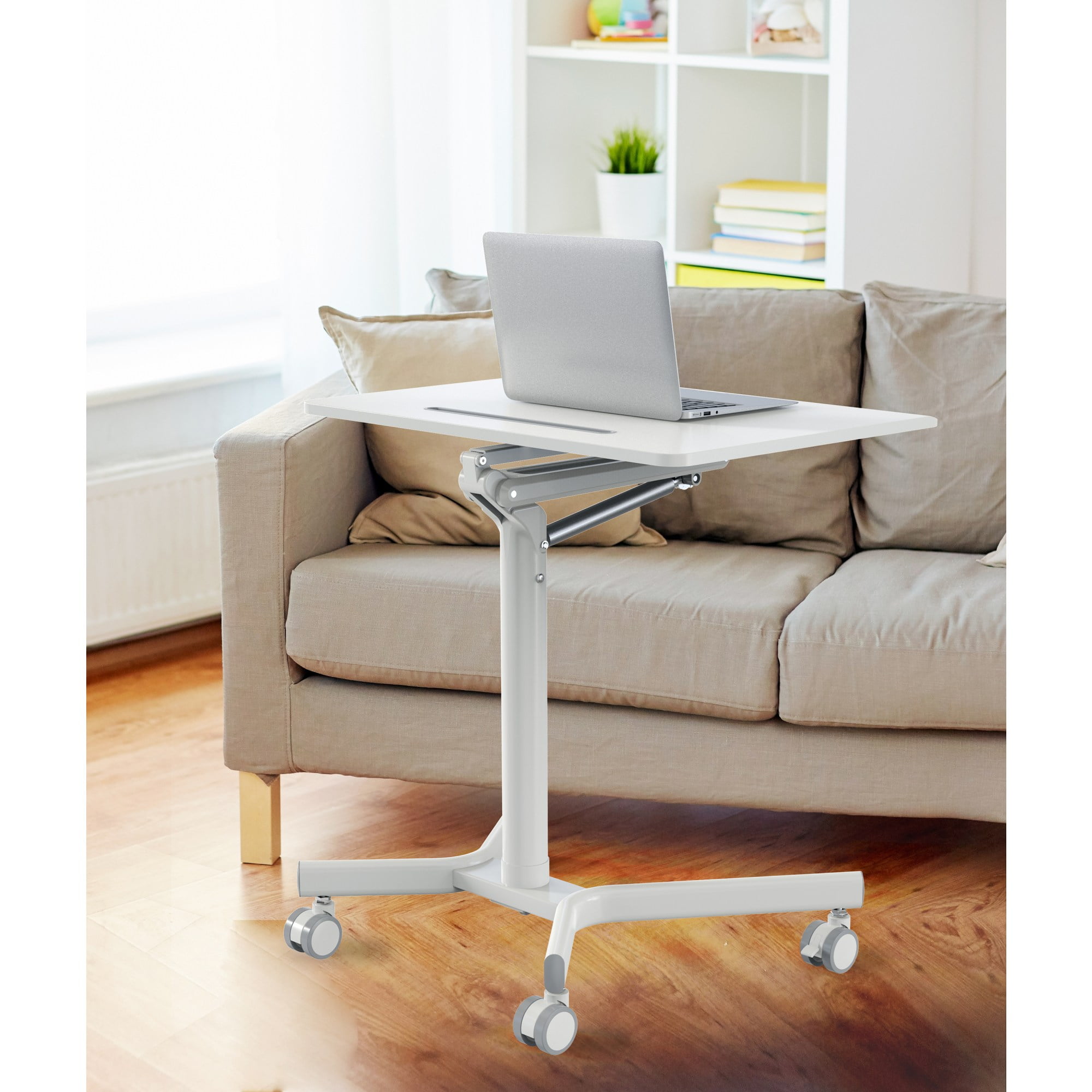 White Adjustable Height Mobile Steel Laptop Cart