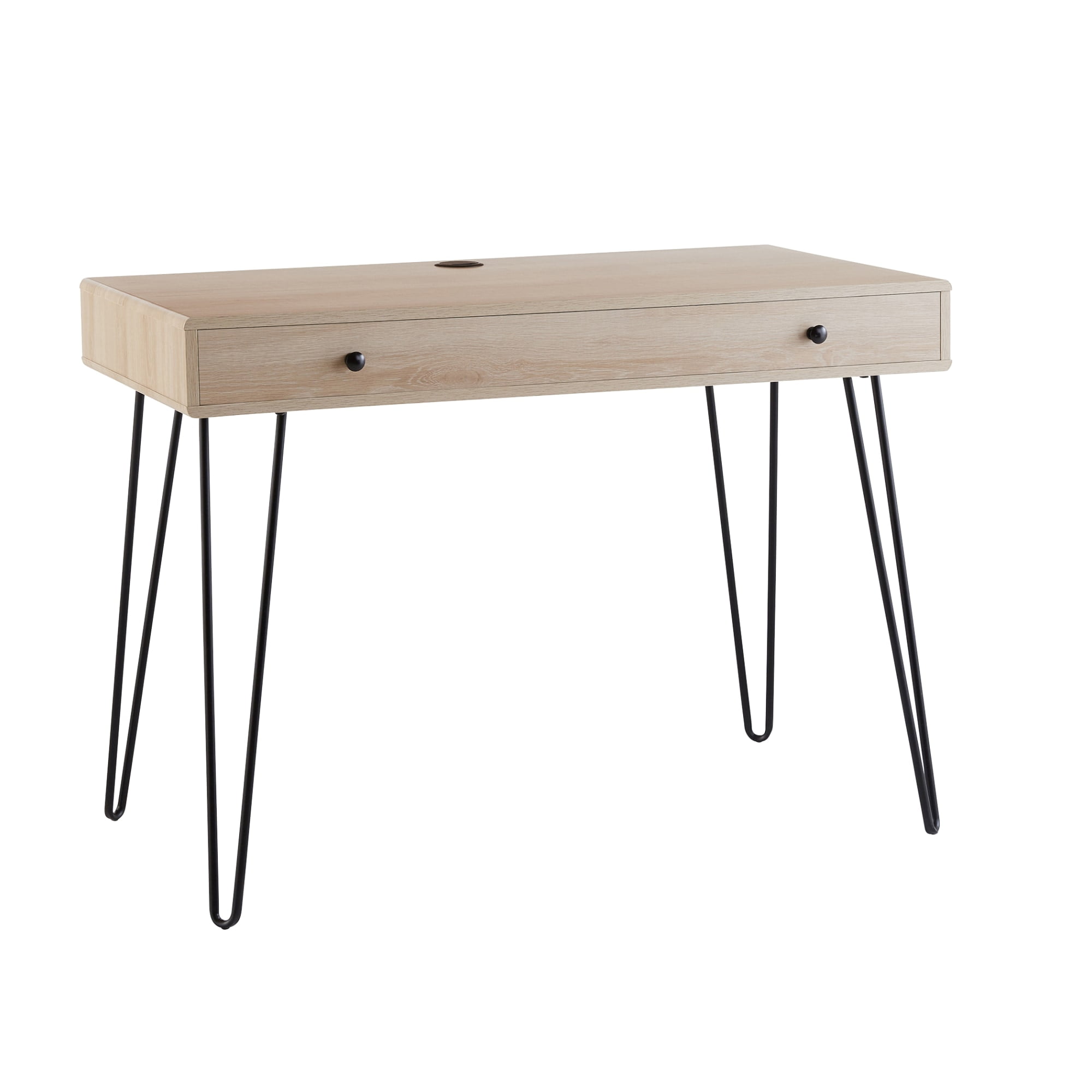 Callay 42" Blonde Oak & Black Metal Corner Desk with Drawer